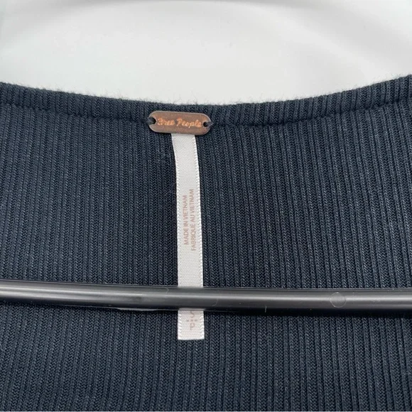 Free People Devin Black Balloon Sleeve Henley Oversized Textured Knit Top - Picture 8 of 13